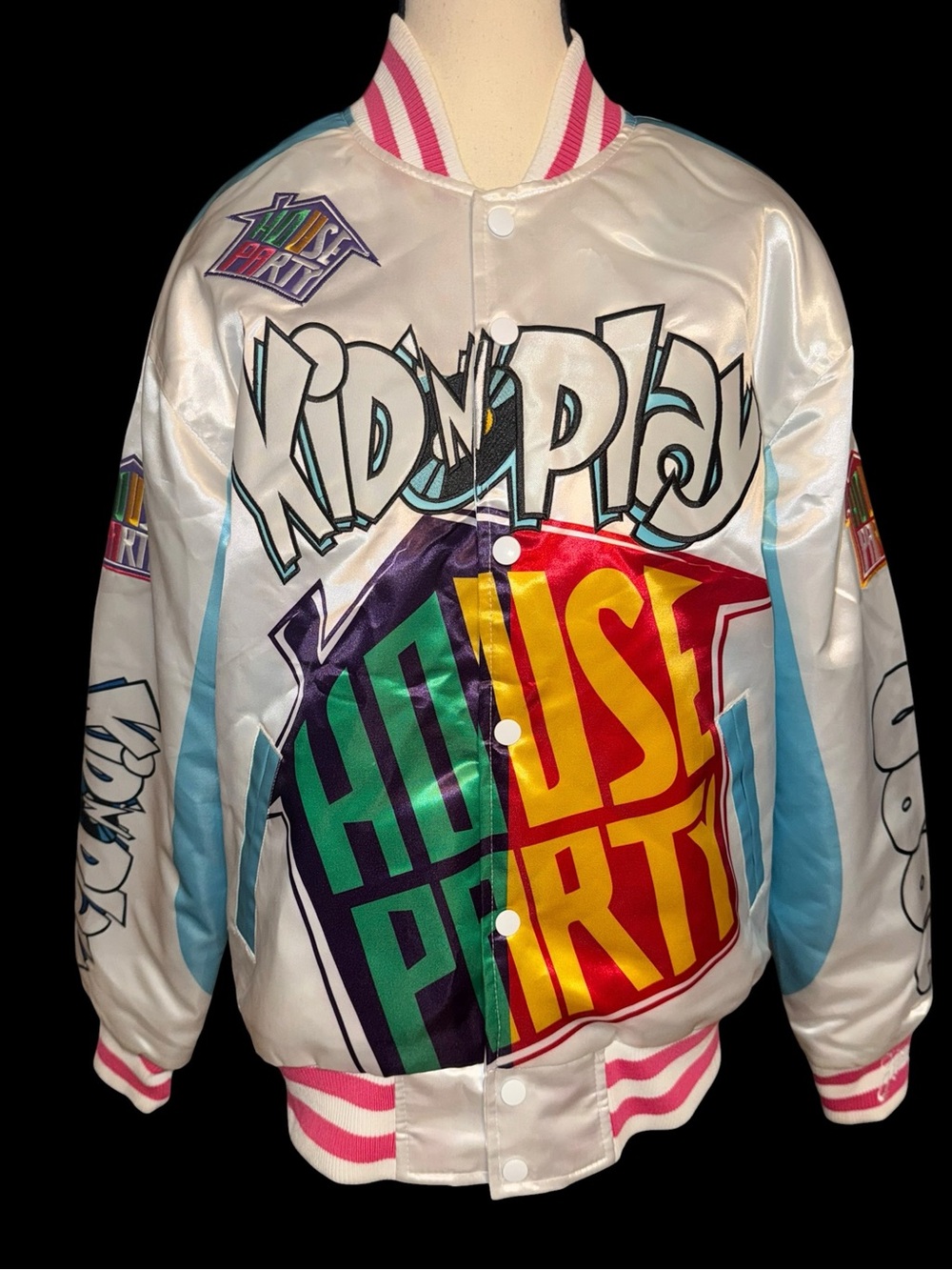 Headgear Classics Kid N Play House Party 1990 Satin Jacket M Hip Hop Bomber EUC